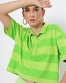 Shop Women's Chilled Out Green Striped Relaxed Fit Polo T-shirt-Front