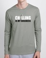 Shop Chilling Business Full Sleeve T-Shirt Meteor Grey-Front