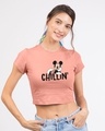 Shop Chilling Mickey Round Neck Crop Top T-Shirt (DL)-Front