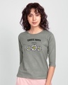 Shop Choose Happy Round Neck 3/4th Sleeve T-Shirt Meteor Grey-Front