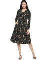 Shop Floral Print Black Dress For Women's-Front