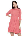 Shop Laced Coral Pink Tiered Skater Dress For Women's-Front
