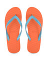 Shop Men's Banana Leaf Dark Orange Blue Flip Flops-Front