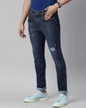 Shop Men's Blue Cotton Slim Fit Highly Distressed Jeans-Full