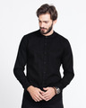 Shop Classic Black Mandarin Collar Shirt-Front