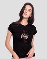 Shop Classy Red Flowers Half Sleeve T-Shirt Black-Front