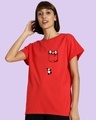 Shop Women's Red Climbing Pocket Panda Graphic Printed Boyfriend T-shirt-Front