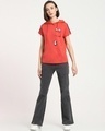 Shop Women's Red Climbing Pocket Panda Graphic Printed Hoodie T-shirt-Full