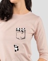 Shop Climbing pocket panda Round Neck 3/4 Sleeve T-Shirt-Front