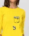 Shop Women's Yellow Climbing Pocket Panda Graphic Printed 3/4 Sleeve Slim Fit T-shirt-Front