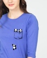 Shop Climbing pocket panda Round Neck 3/4 Sleeve T-Shirt Blue Haze-Front