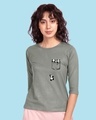 Shop Climbing pocket panda Round Neck 3/4 Sleeve T-Shirt Meteor Grey-Front