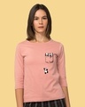 Shop Climbing pocket panda Round Neck 3/4 Sleeve T-Shirt Misty Pink-Front