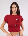 Shop Climbing Pocket Panda Round Neck Crop Top T-Shirt-Front