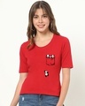 Shop Climbing pocket panda Women's Elbow Sleeve Round Neck T-shirt-Front