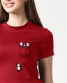 Shop Women's Red Climbing Pocket Panda Slim Fit Snug Blouse-Front