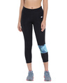 Shop Active Capri Tights With Printed Panel & Waistband Zipper In Black-Front