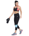 Shop Active Capri Tights With Printed Panel & Waistband Zipper In Black-Full