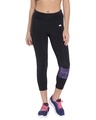 Shop Active Capri Tights With Printed Panel & Waistband Zipper In Black-Front