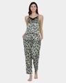 Shop Animal Print Cami Top & Pyjama Set In Light Green   Satin-Front