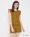 Shop Animal Print Top & Shorts Set In Yellow  Crepe-Front