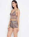Shop Bralette With Shorts & Pyjama Set In Brown  Lace & Satin-Full