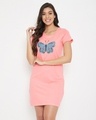 Shop Butterfly Print Short Night Dress In Pink-Front