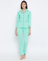 Shop Button Down Shirt & Pyjama Set In Light Green  100% Cotton