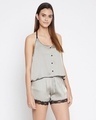 Shop Button Me Up Cami Top And Shorts Set In Grey   Satin And Lace-Design
