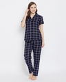 Shop Button Me Up Checked Shirt & Pyjama In Dark Blue  100% Cotton-Front