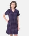Shop Button Me Up Checked Sleep Dress In Navy   Cotton Rich-Front