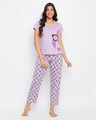 Shop Button Me Up Owl Print Top & Pyjama In Lilac-Front