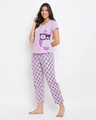 Shop Button Me Up Owl Print Top & Pyjama In Lilac-Design
