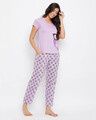 Shop Button Me Up Owl Print Top & Pyjama In Lilac-Full