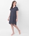 Shop Button Me Up Sassy Stripes Short Night Dress In Navy-Full