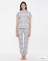 Shop Button Me Up Shirt & Pyjama Set In Grey   Cotton Base-Front