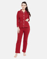Shop Button Me Up Shirt & Pyjama Set In Maroon-Front
