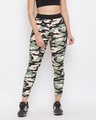 Shop Camouflage Print Activewear Ankle Length Tights In Moss Green-Front