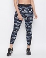 Shop Camouflage Print Activewear Ankle Length Tights In Navy-Front