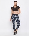 Shop Camouflage Print Activewear Ankle Length Tights In Navy-Full