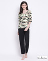 Shop Camouflage Print Top & Pyjama In Green & Black   Cotton Rich-Front