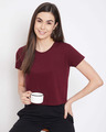 Shop Chic Basic Cropped Sleep Women's Tee in Maroon-Front