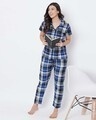Shop Classic Checks Button Me Up Shirt & Pyjama In Blue   100% Cotton-Front