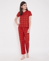 Shop Classic Checks Button Me Up Shirt And Pyjama In Red  Pure Cotton-Front