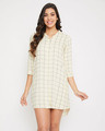 Shop Classic Checks Short Night Dress In White-Front