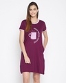 Shop Coffee Mug And Text Print Short Nightdress In Wine Colour  Pure Cotton-Front