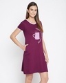 Shop Coffee Mug And Text Print Short Nightdress In Wine Colour  Pure Cotton-Full