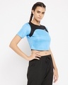 Shop Comfort Fit Active Cropped T Shirt In Light Blue With Yoke Panel-Design