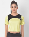 Shop Comfort Fit Active Cropped T Shirt In Yellow With Yoke Panel-Front