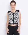 Shop Comfort Fit Active Geometric Print Crop Top With Full Front Zip In Black & White-Front
